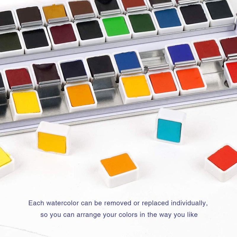Paul Rubens Watercolor Paint Artist Grade, 48 Colors Watercolor Paints Set Solid Cakes with Palette and Watercolor Journal 100% Cotton Hot Press For Artists Painters - Image 2